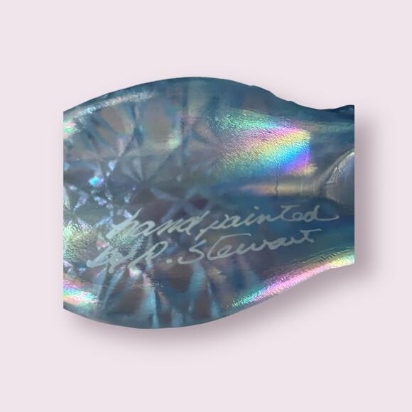 Vintage Fenton Handpainted & Signed Blue Daisy Pattern Boot w/Flowers - Picture 5 of 7